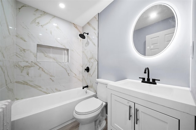 50 Cameron Ave, Hempstead, NY 11550 - full bathroom featuring vanity, washtub / shower combination, and radiator heating unit