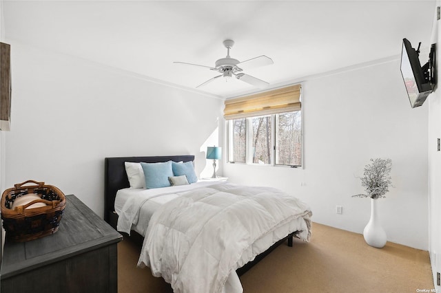 carpeted bedroom with a ceiling fan