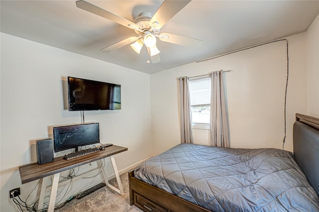 bedroom with carpet and a ceiling fan