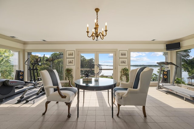 dining space with visible vents, a healthy amount of sunlight, and a chandelier