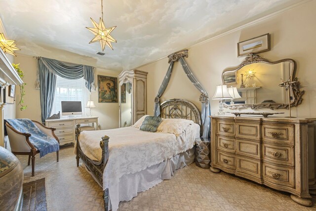 bedroom featuring visible vents and ornamental molding