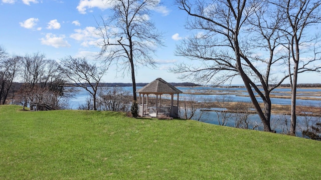 view of water feature featuring a gazebo