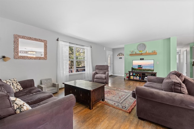 living room with wood finished floors