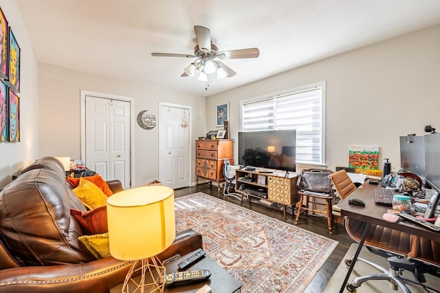 3125 Spencer Dr, Bronx, NY 10465 - living room featuring wood finished floors and a ceiling fan