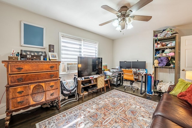 3125 Spencer Dr, Bronx, NY 10465 - office featuring ceiling fan, cooling unit, and wood finished floors