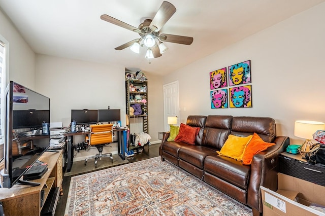 3125 Spencer Dr, Bronx, NY 10465 - home office with a ceiling fan and wood finished floors