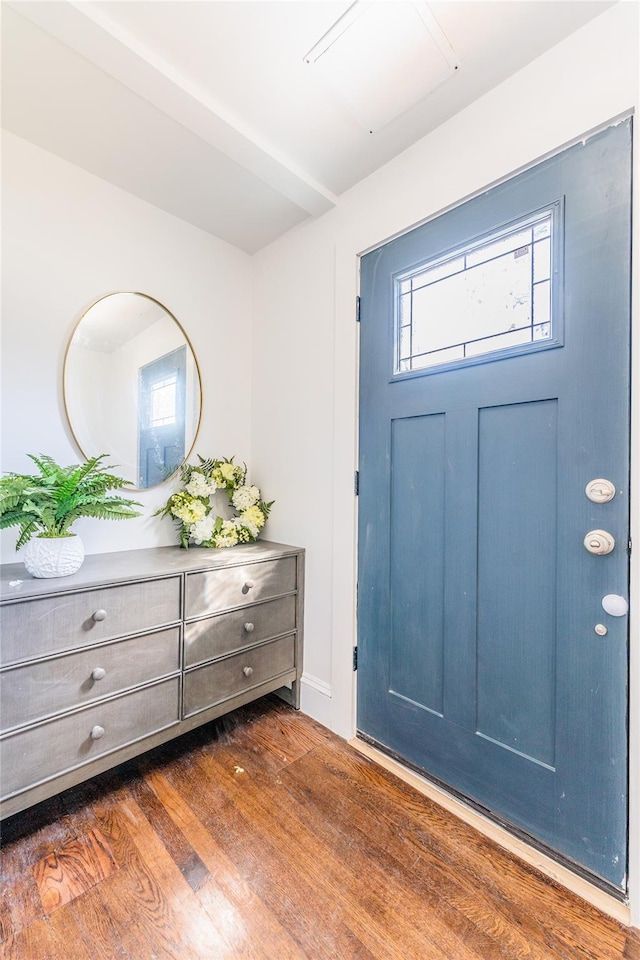 foyer entrance featuring dark wood-style flooring