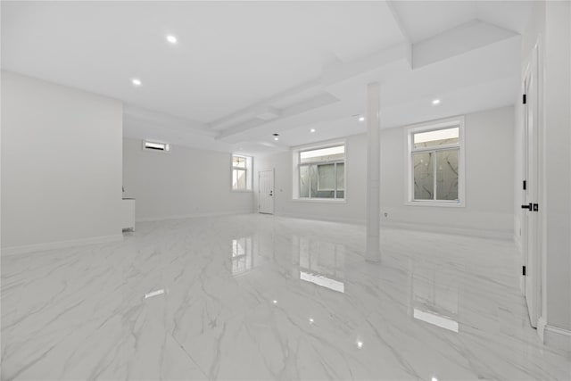 48 Moore St, New Hyde Park, NY 11040 - spare room with healthy amount of natural light, recessed lighting, and light marble finish flooring