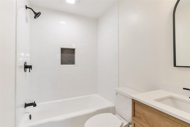 full bathroom featuring toilet, vanity, and shower / tub combination