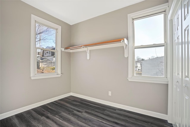 interior space with dark wood-style flooring