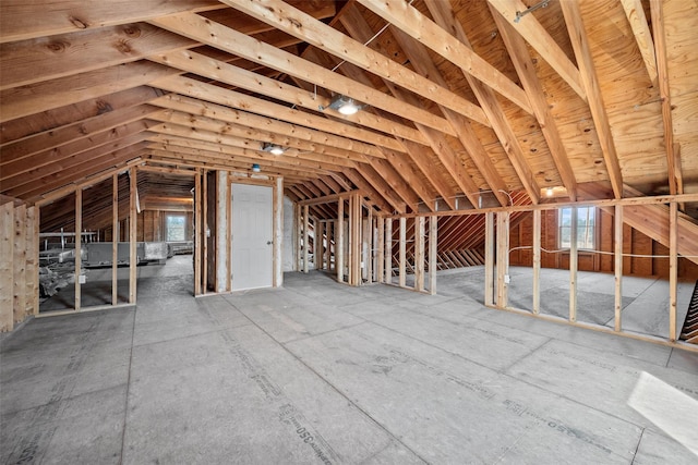 view of unfinished attic