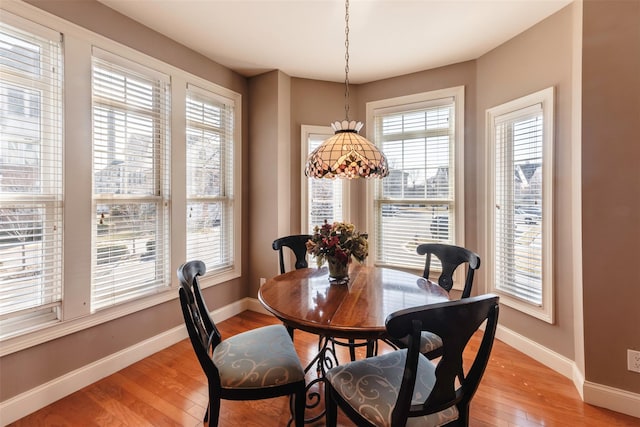 dining room featuring light wood-style floors and baseboards