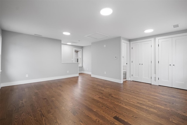 interior space with visible vents, recessed lighting, baseboards, and wood finished floors