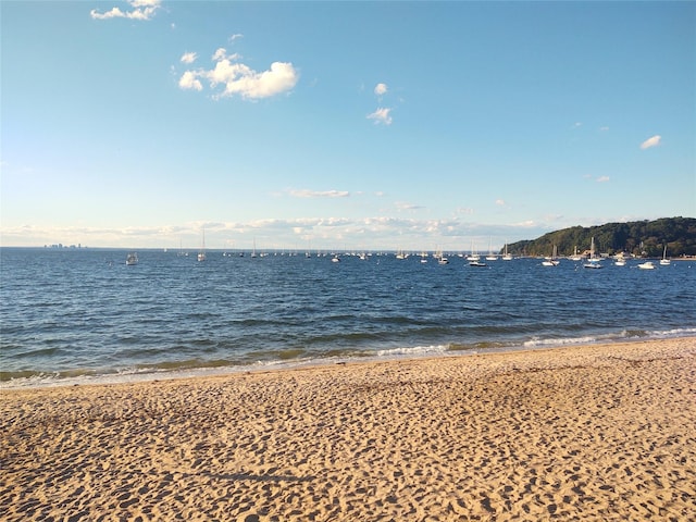 view of water feature with a view of the beach