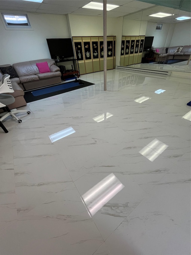 interior space with marble finish floor