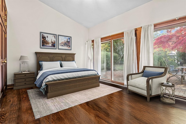 714 Ladd Rd, Bronx, NY 10471 - bedroom featuring access to outside, wood finished floors, and high vaulted ceiling