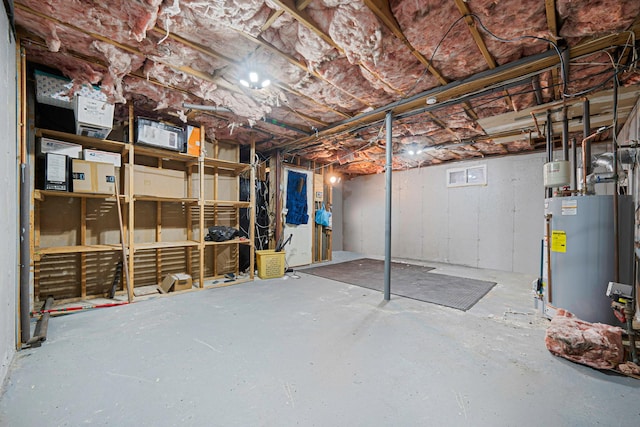 unfinished basement with water heater