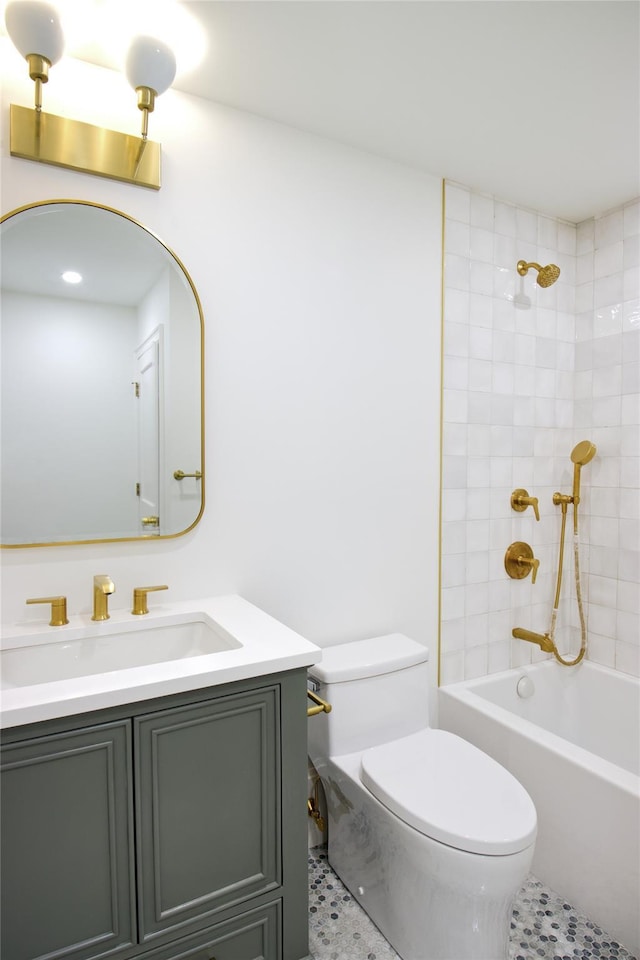 full bathroom with shower / tub combination, toilet, and vanity