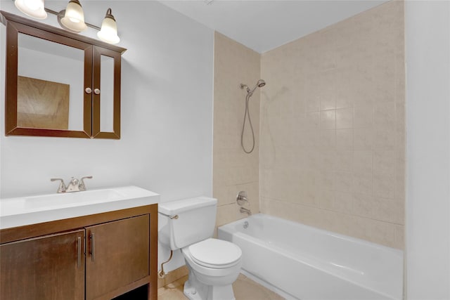 full bathroom with tile patterned floors, shower / bath combination, toilet, and vanity