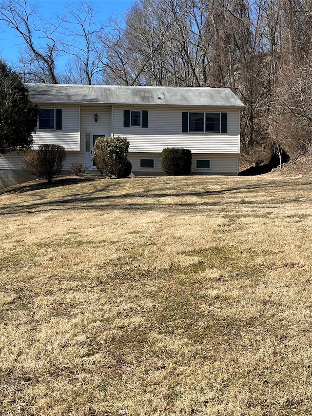 view of front facade featuring entry steps and a front yard