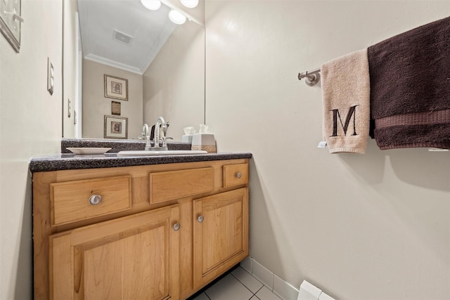 33 Sutherland Dr, Highland Mills, NY 10930 - bathroom with ornamental molding, tile patterned flooring, and vanity