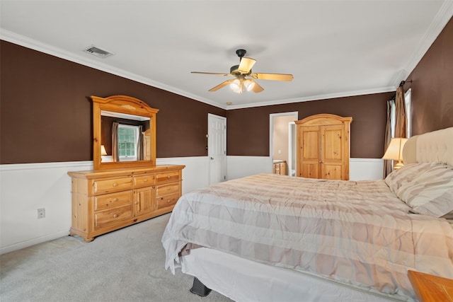33 Sutherland Dr, Highland Mills, NY 10930 - bedroom featuring carpet, wainscoting, crown molding, and a ceiling fan