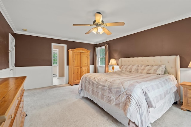 33 Sutherland Dr, Highland Mills, NY 10930 - bedroom with light carpet, crown molding, wainscoting, and ceiling fan