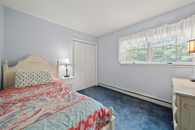 33 Sutherland Dr, Highland Mills, NY 10930 - bedroom featuring a baseboard radiator, dark carpet, and a closet
