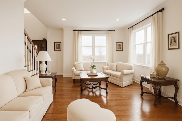 11 Dorian Way, Campbell Hall, NY 10916 - living room with wood finished floors, stairs, and recessed lighting
