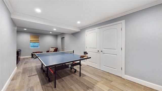 11 Dorian Way, Campbell Hall, NY 10916 - rec room featuring ornamental molding, light wood-type flooring, and recessed lighting