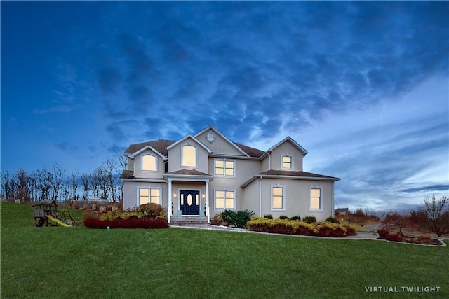 11 Dorian Way, Campbell Hall, NY 10916 - traditional-style house with a front lawn and stucco siding