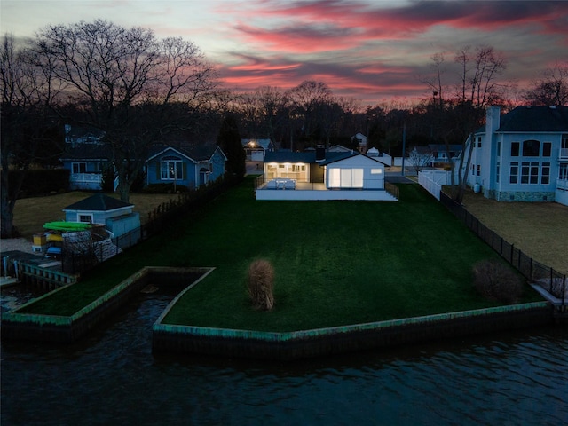 view of aerial view at dusk