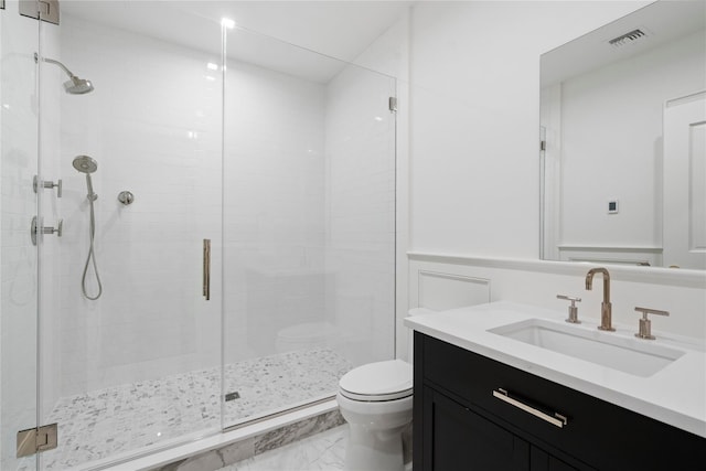 133 Spring Rd Unit 8, Huntington, NY 11743 - full bath with visible vents, toilet, marble finish floor, and a stall shower