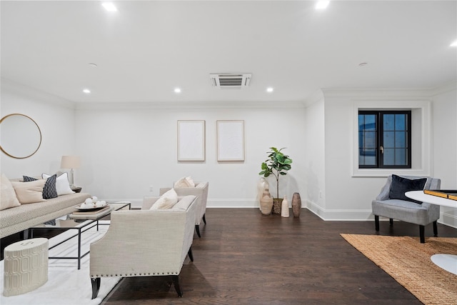 133 Spring Rd Unit 8, Huntington, NY 11743 - living room with dark wood-style floors, visible vents, baseboards, recessed lighting, and crown molding