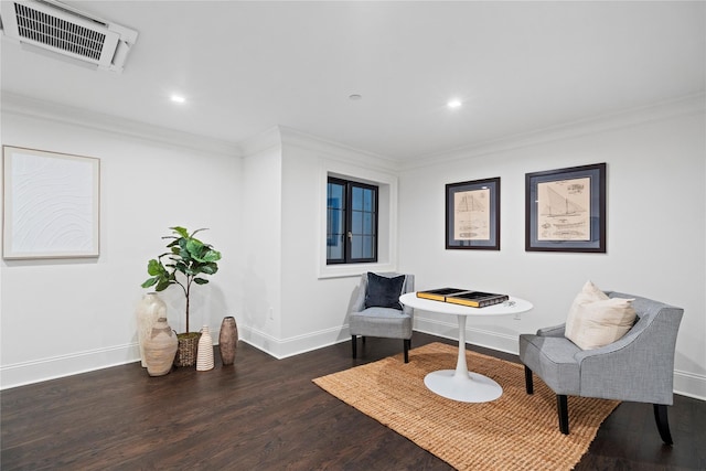 133 Spring Rd Unit 8, Huntington, NY 11743 - sitting room with visible vents, baseboards, ornamental molding, recessed lighting, and wood finished floors