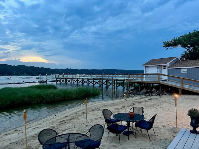 dock area featuring a water view