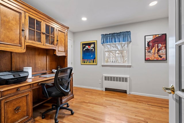 14 Hillside Ave, Saint James, NY 11780 - home office with radiator heating unit, baseboards, light wood-type flooring, and recessed lighting