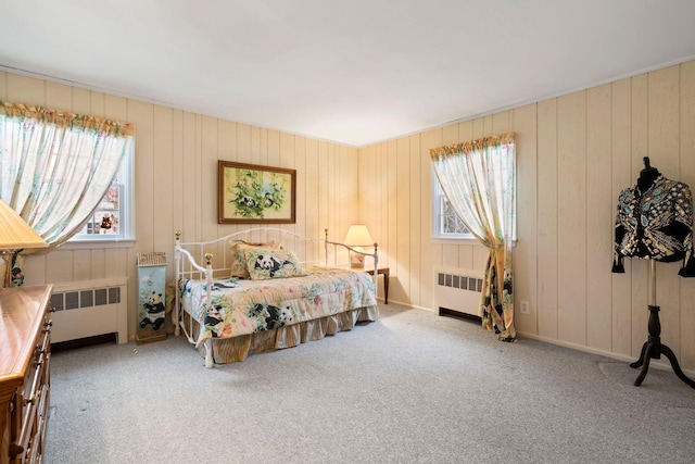 14 Hillside Ave, Saint James, NY 11780 - carpeted bedroom featuring radiator heating unit, multiple windows, and wood walls