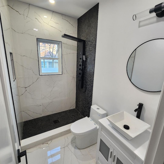 2566 Aster Pl N, Westbury, NY 11590 - full bath with vanity, marble tiled floors, and a marble finish shower