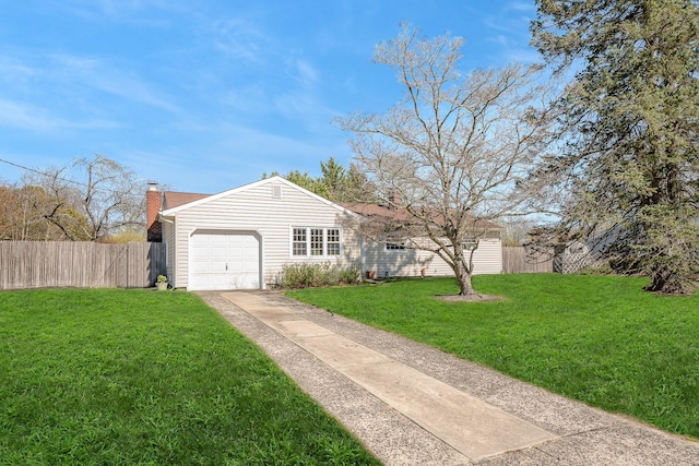 17 American Ave, Coram, NY 11727 - view of front of home with a chimney, concrete driveway, and a garage