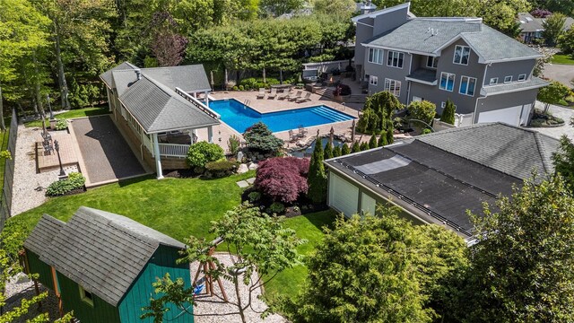 10 Crick Holly Ln, East Islip, NY 11730 - view from above of property with a pool area