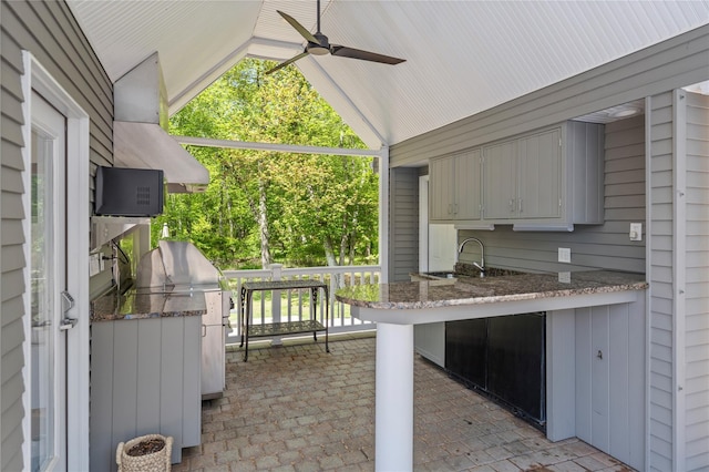 10 Crick Holly Ln, East Islip, NY 11730 - view of patio / terrace featuring area for grilling, a ceiling fan, and a sink