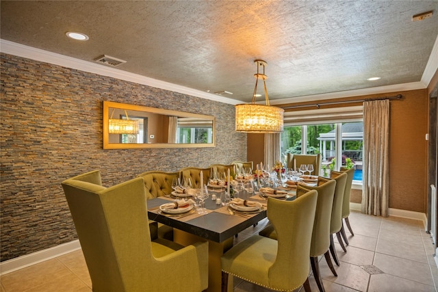 10 Crick Holly Ln, East Islip, NY 11730 - dining room with tile patterned flooring, a textured ceiling, baseboards, crown molding, and recessed lighting