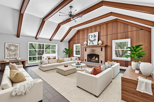 285 Grand St, Croton-On-Hudson, NY 10520 - living area with a brick fireplace and wood walls