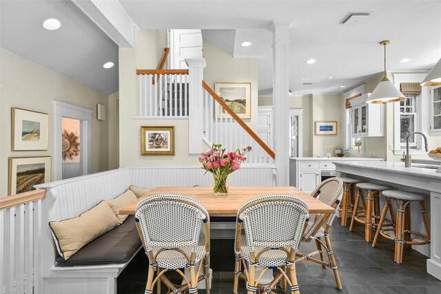 33 Fernwood Rd, Larchmont, NY 10538 - dining space with visible vents, recessed lighting, and stairs