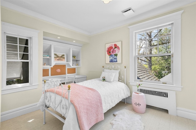 33 Fernwood Rd, Larchmont, NY 10538 - bedroom with radiator, visible vents, ornamental molding, and baseboards