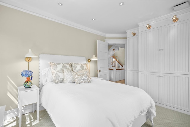 33 Fernwood Rd, Larchmont, NY 10538 - bedroom featuring light carpet, recessed lighting, and crown molding