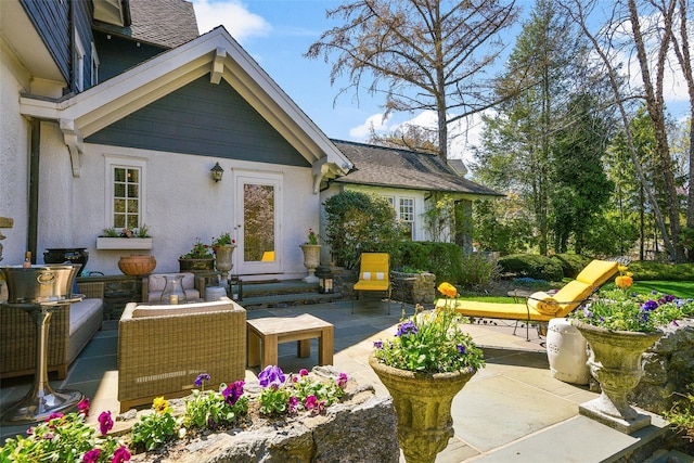 33 Fernwood Rd, Larchmont, NY 10538 - back of house featuring stucco siding and a patio area