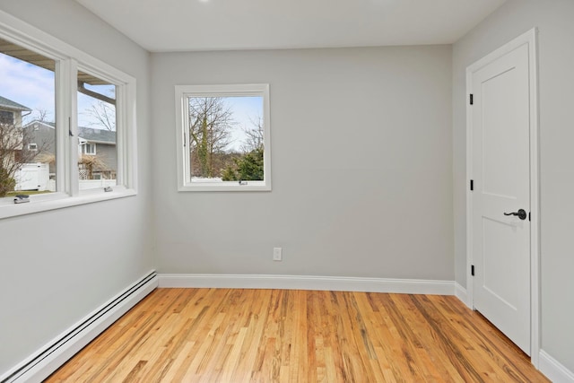 161 Cherry St, Northport, NY 11768 - spare room with a baseboard heating unit, baseboards, and light wood-style floors