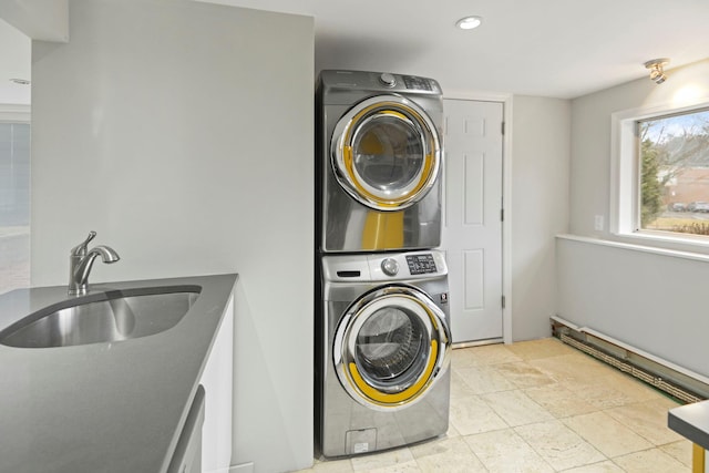 161 Cherry St, Northport, NY 11768 - washroom featuring stacked washer / drying machine